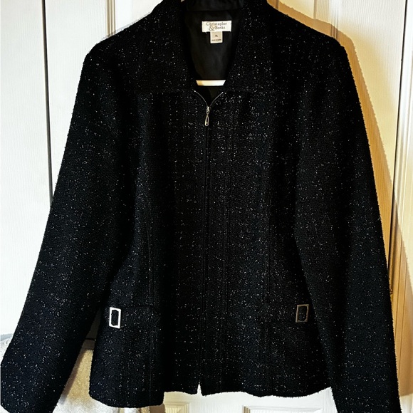Christopher & Banks Black Sparkly Tweed Zip-Front Jacket - Fully Lined - Picture 3 of 9